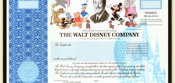 Stock Certificate Walt Disney Company 