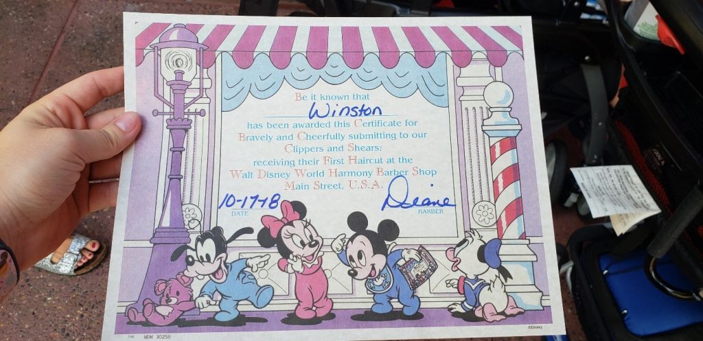 Baby First Haircut Disney certificate