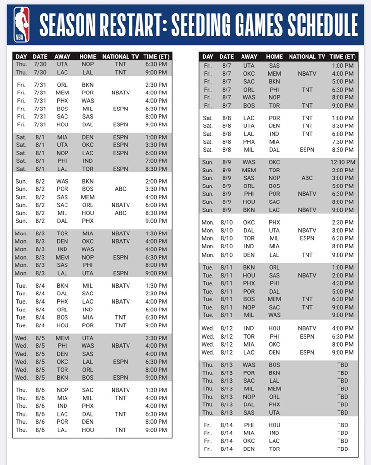 NBA Disney schedule
