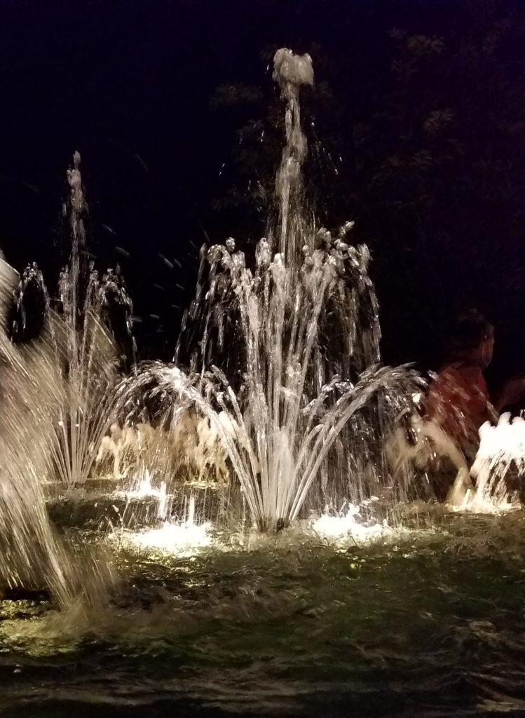 feature water fountain at night in France