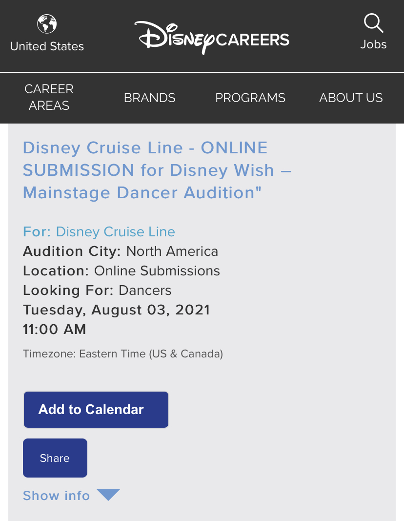 disney cruise ship auditions