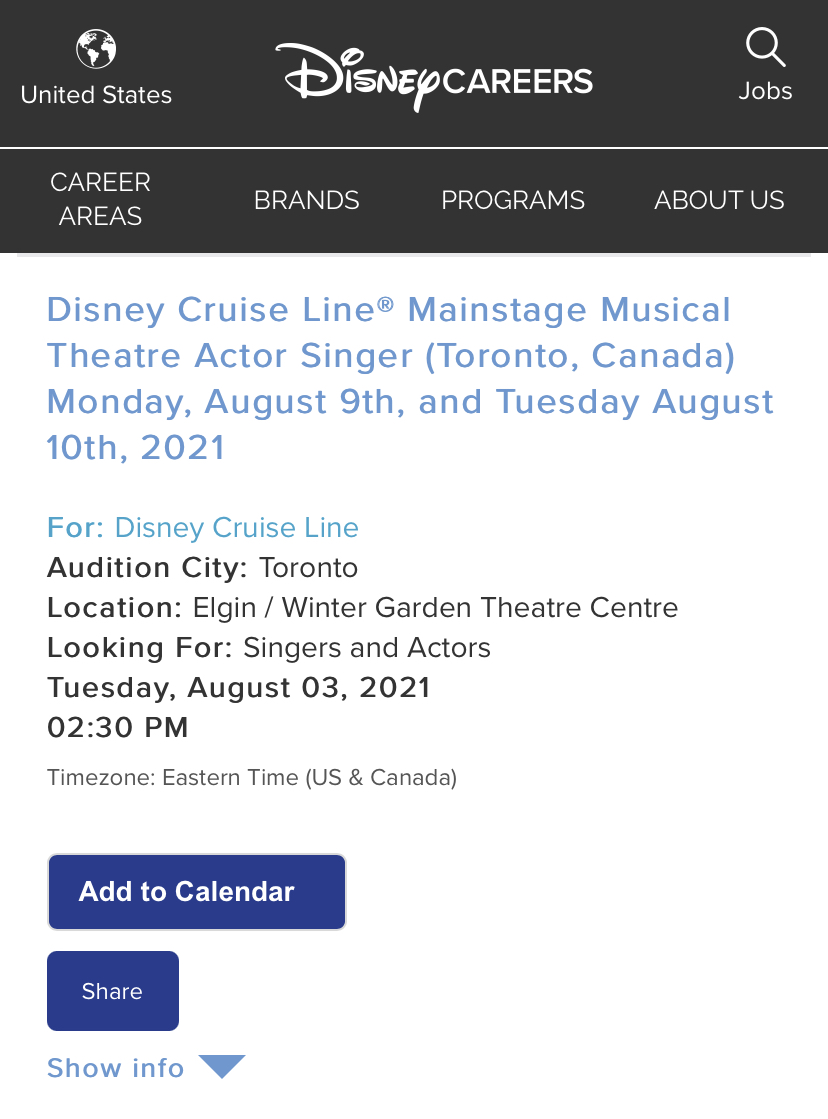 disney cruise ship auditions