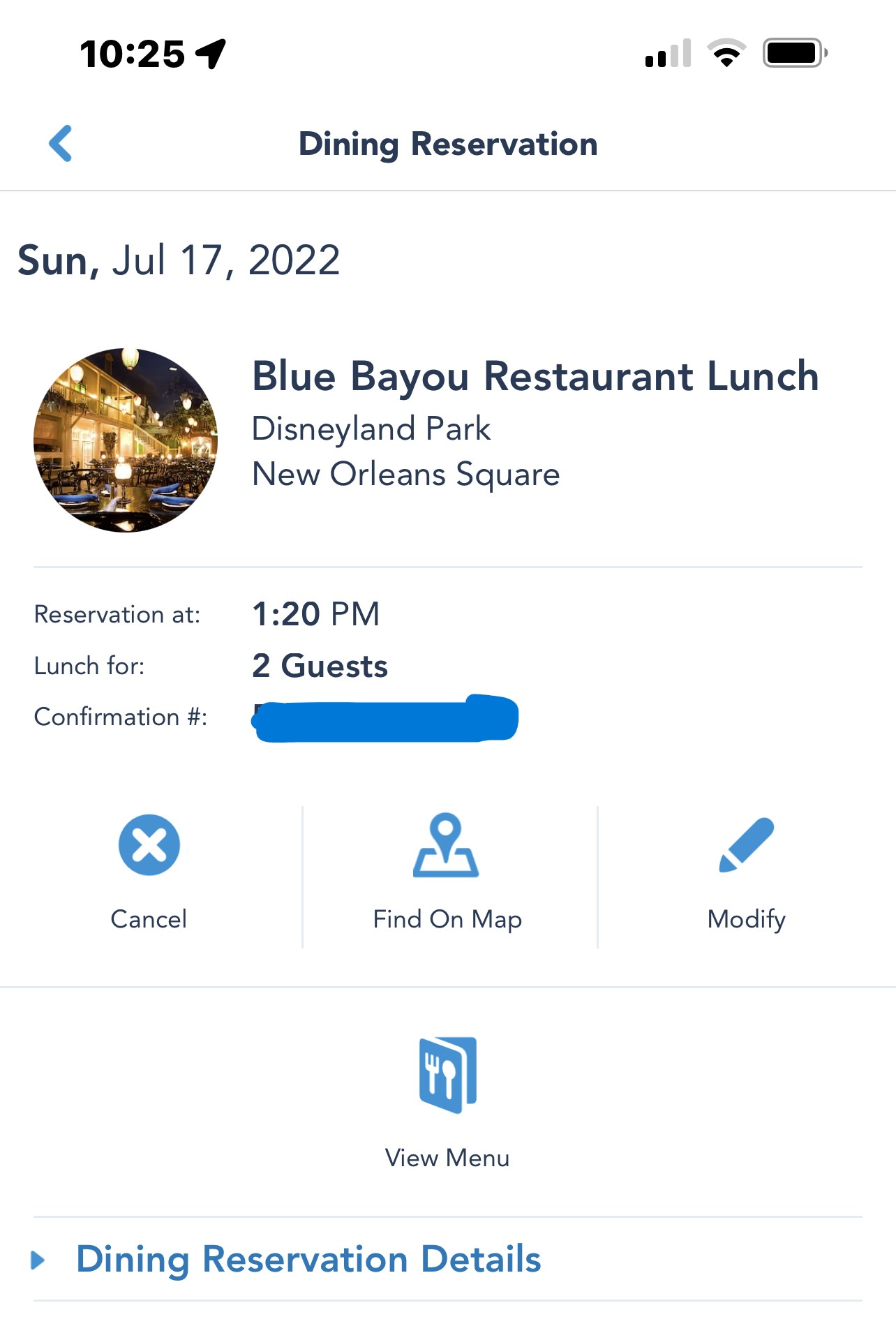 Blue Bayou July 17 reservation