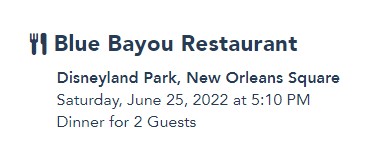 Blue Bayou reservation