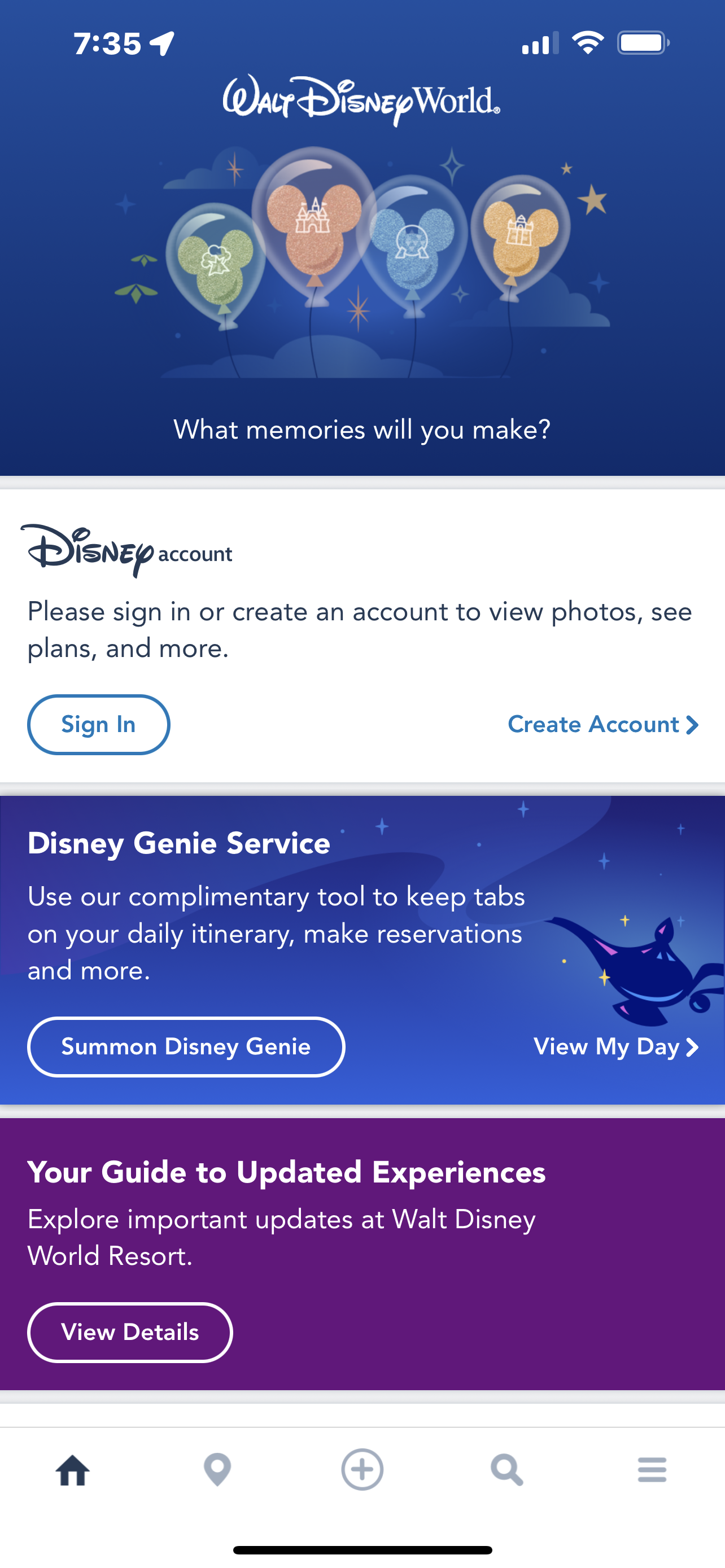 Disney World app login screen