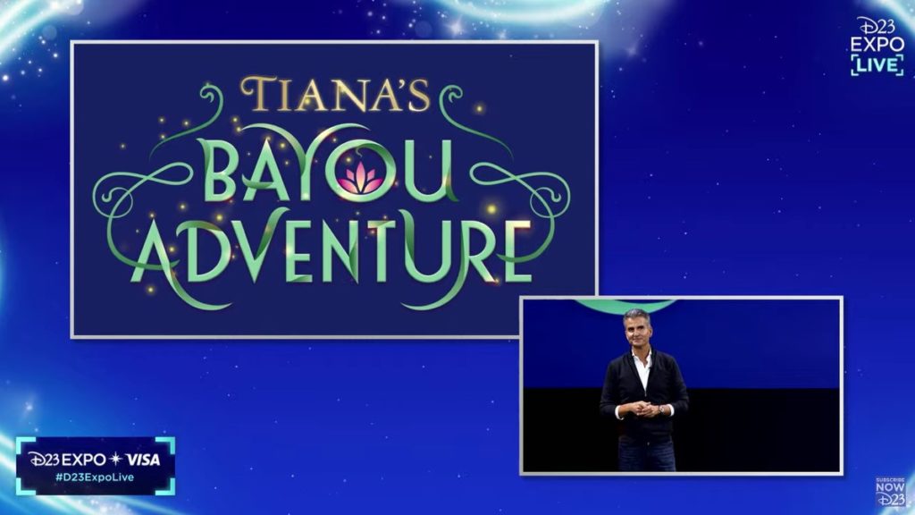 Josh D'Amaro introducing Tiana's Bayou Adventure