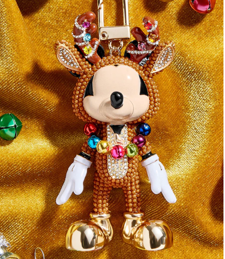 Disney Parks Minnie Mouse Ear Gold Crystal Rhinestone Red Bow Keychain