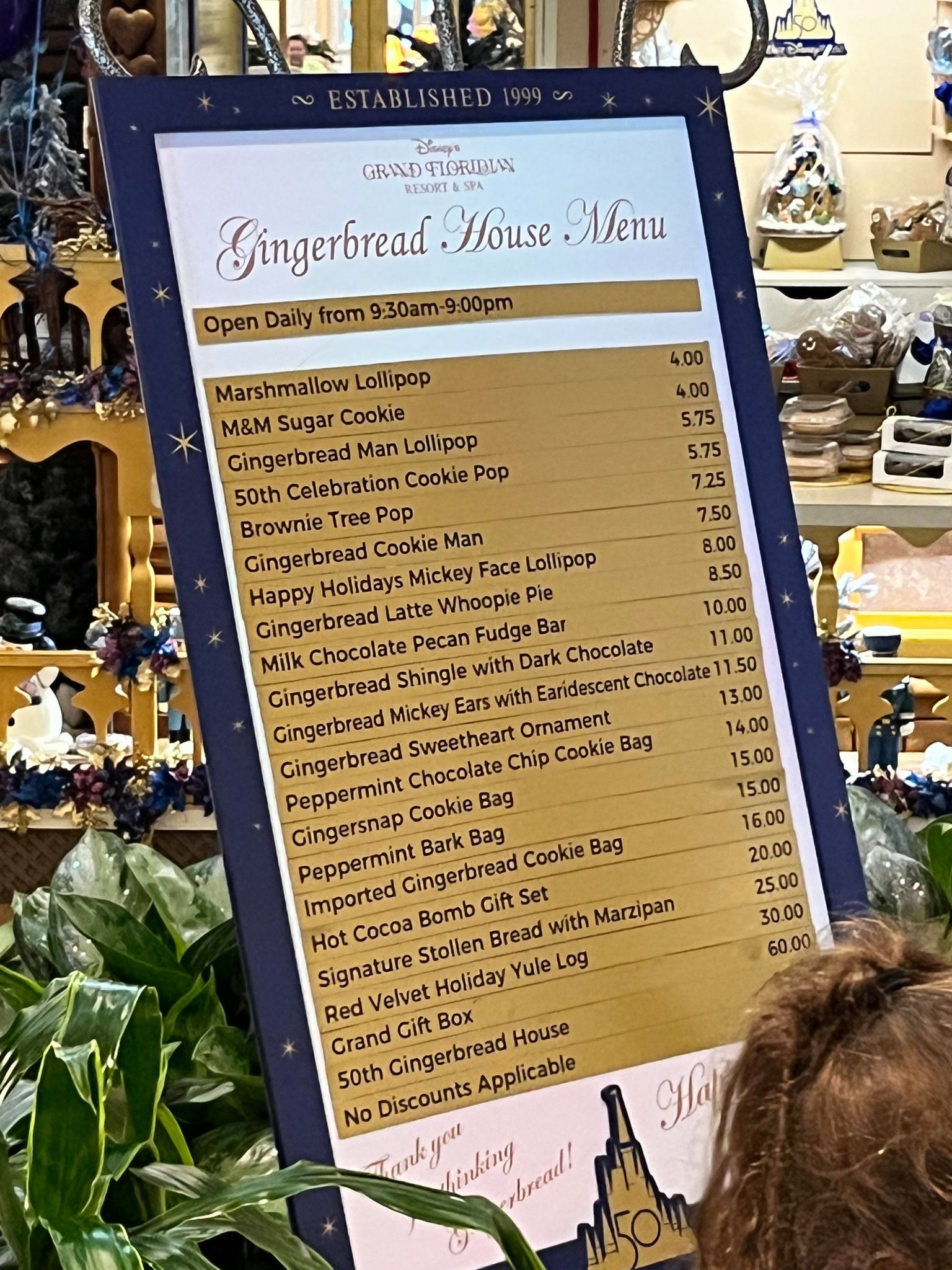 Grand Floridian Gingerbread House menu