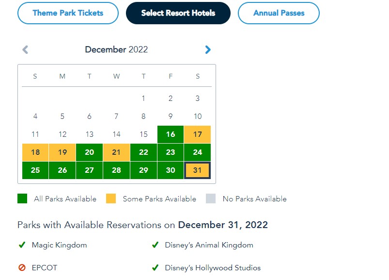 Disney park reservations December