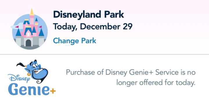 Genie+ Sells Out Dec 29, 2023