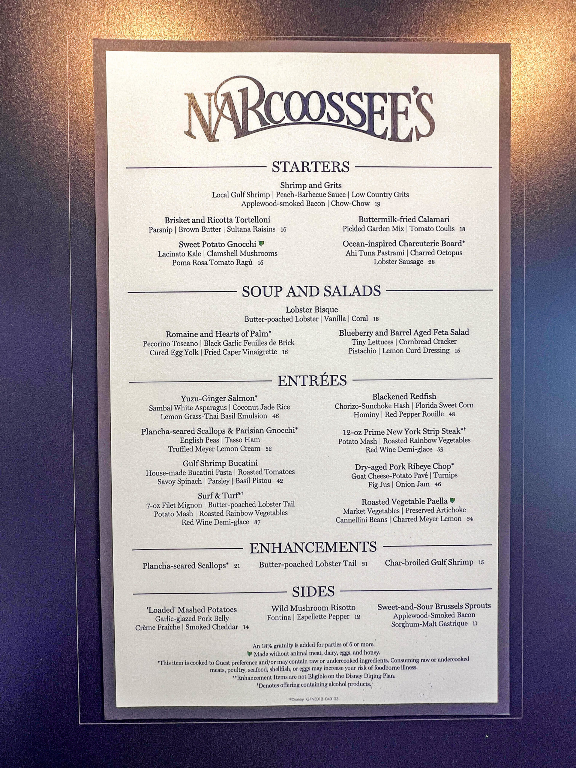 Narcoossee's menu