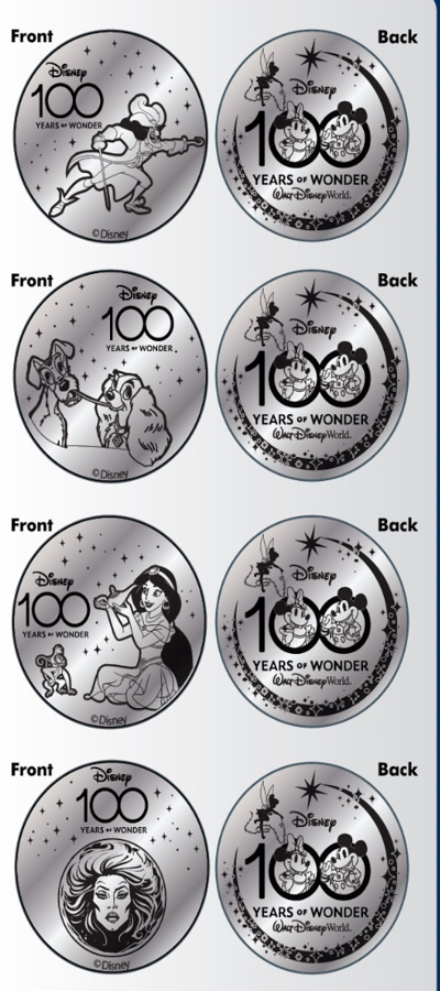 Disney World 100 Anniversary Silver Medallions Magic KingdomEmporium Pirates Adventureland Breezeway-1