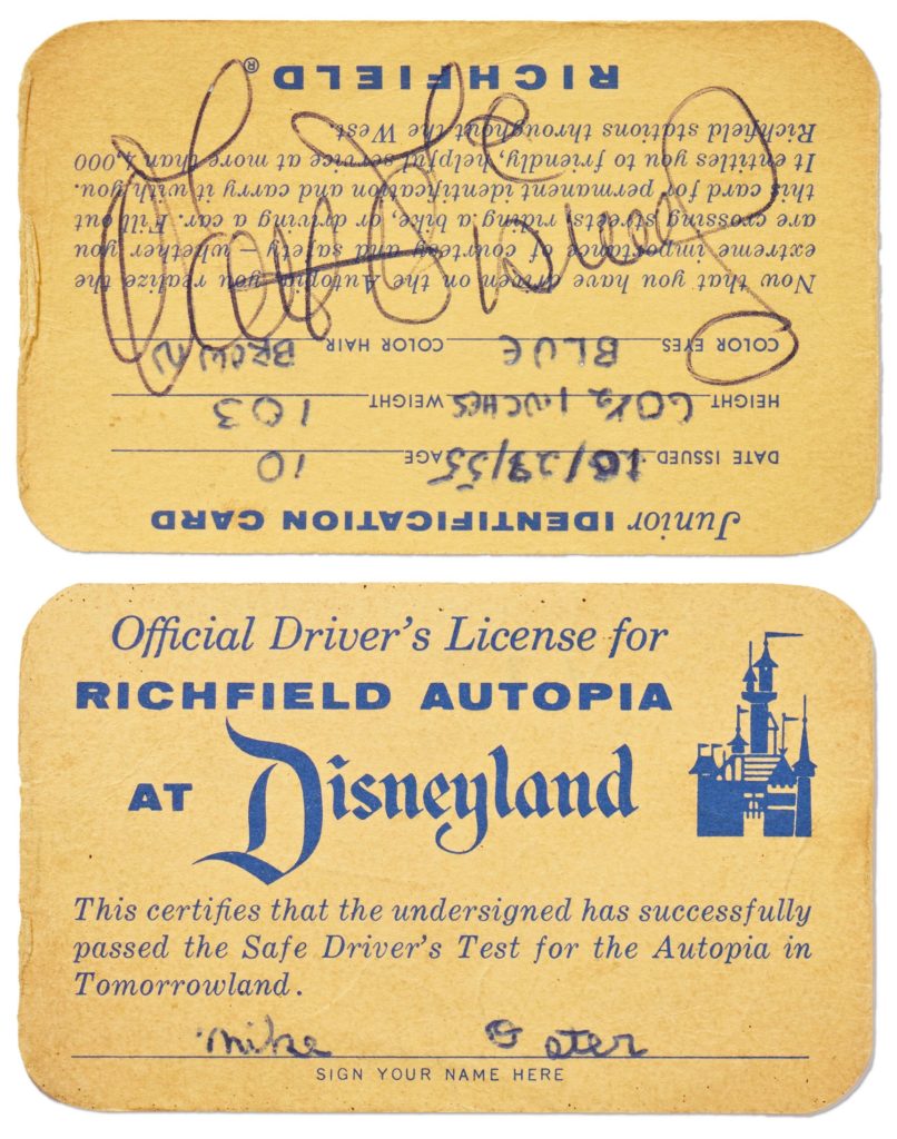 Disneyland Signed Autopia License
