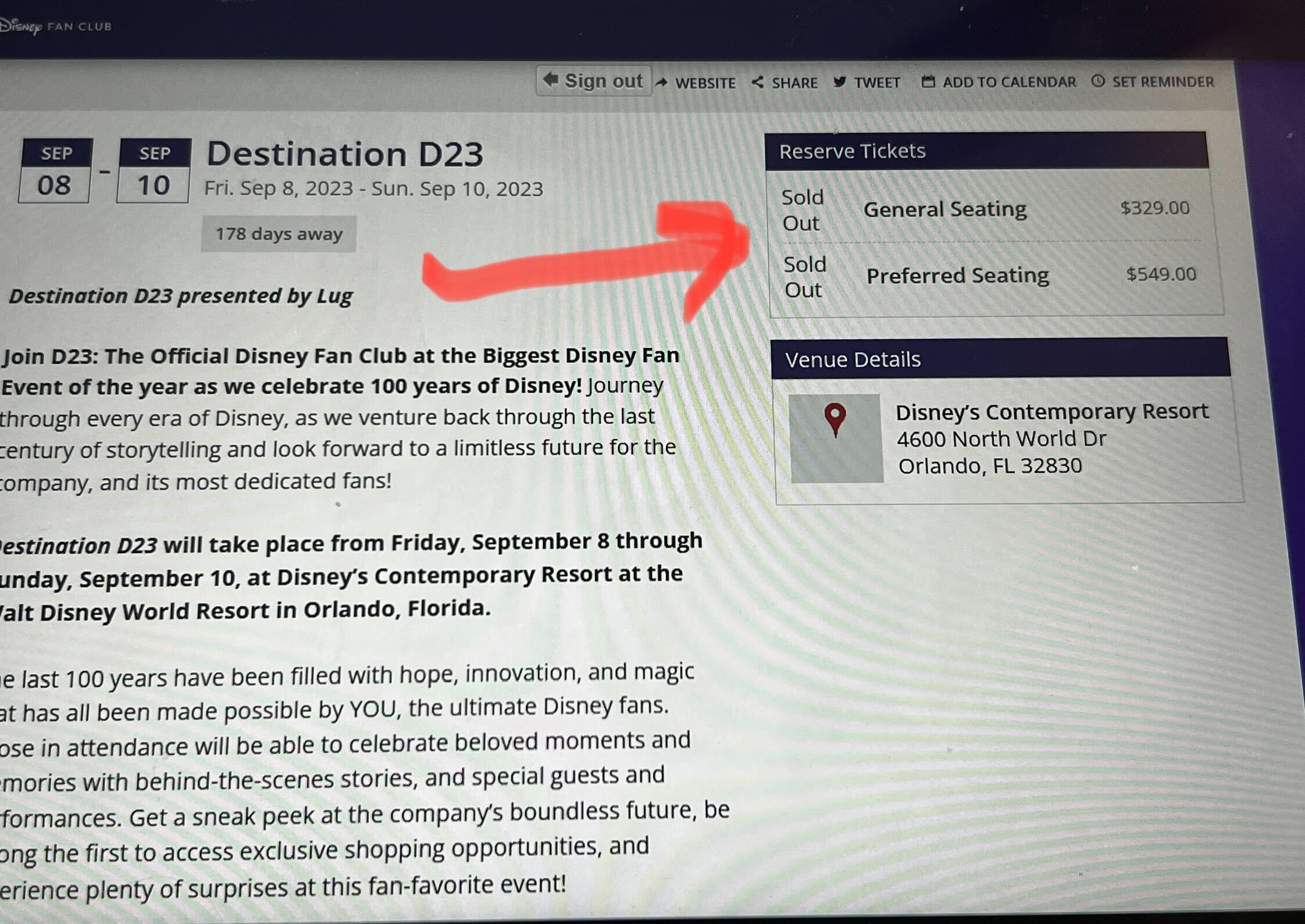 Destination D23 Tickets Sell Out