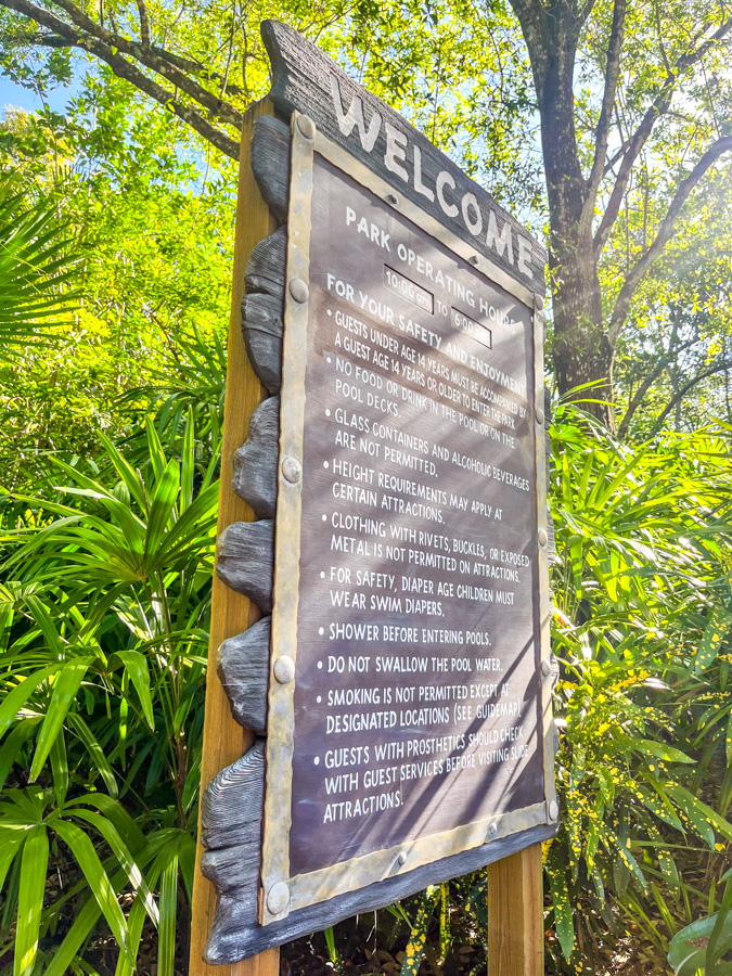 Typhoon Lagoon Water Park Reopening Entrance welcome sign hours rules