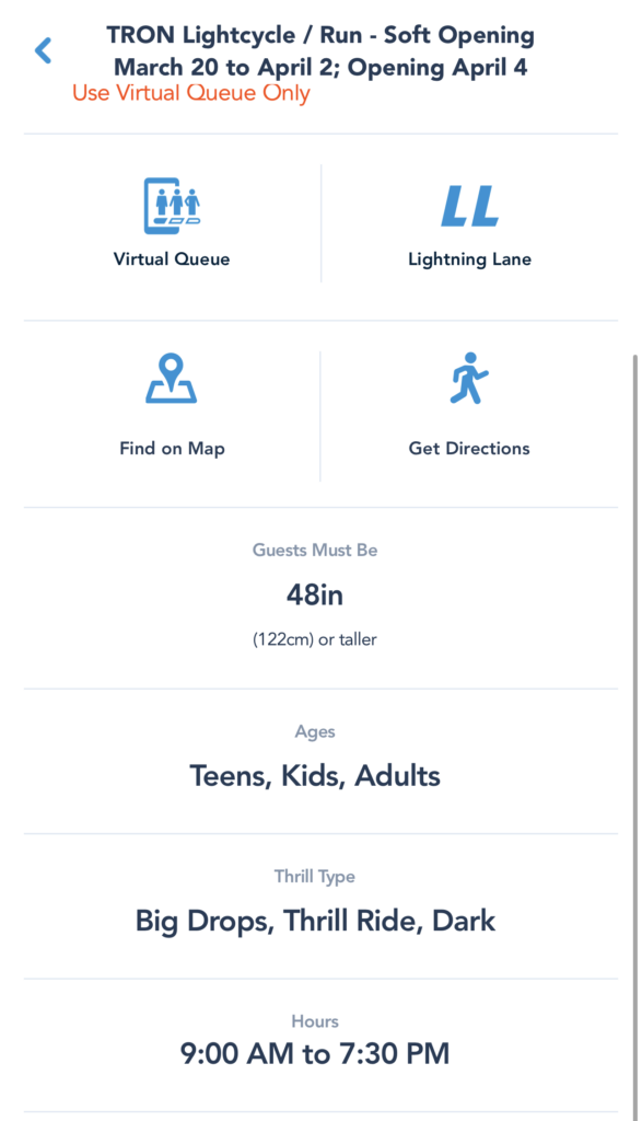 tron soft opening hours extended my disney experience app screenshot