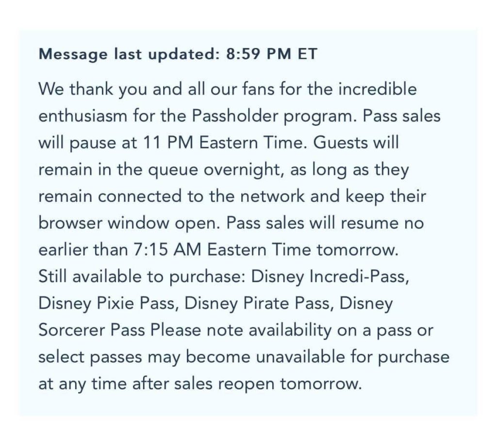 Disney Annual Pass message