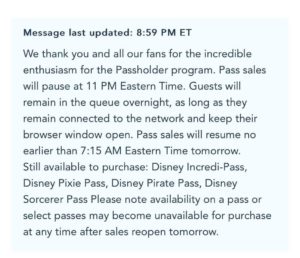 Disney Annual Pass message