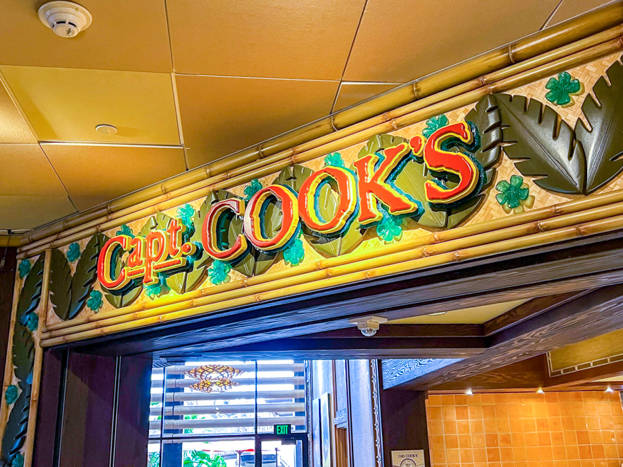 capt. captain cook's polynesian village resort quick service interiors exteriors seating signs food display cases drinks cases desserts