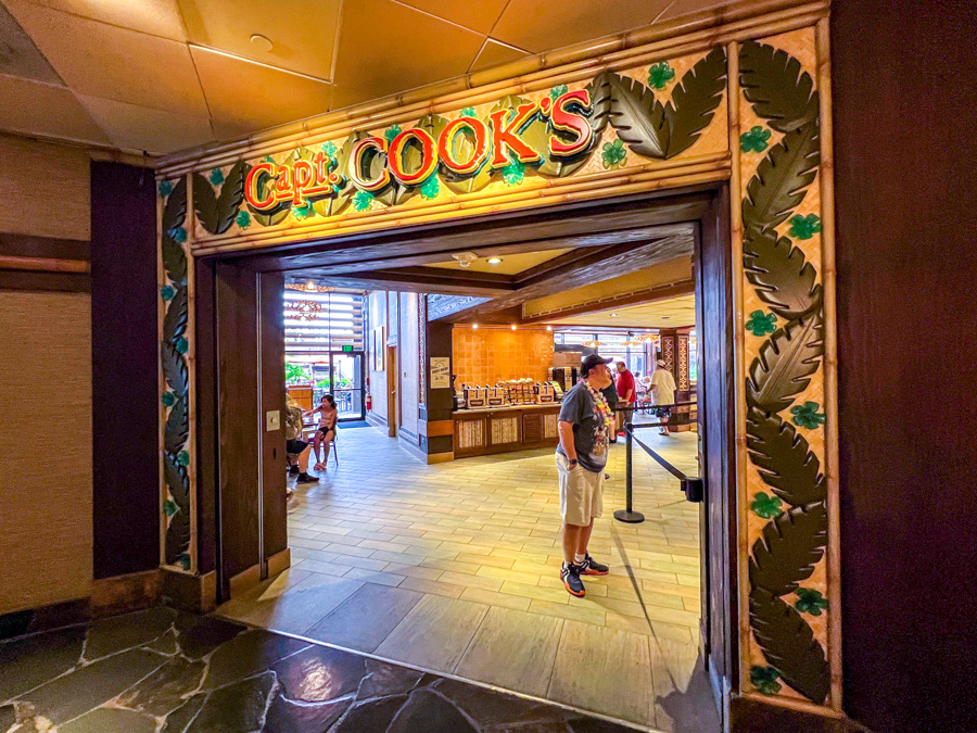 capt. captain cook's polynesian village resort quick service interiors exteriors seating signs food display cases drinks cases desserts