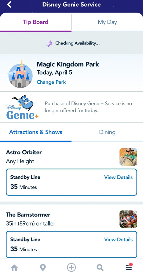 disney genie sells out before 10AM screenshot my disney experience