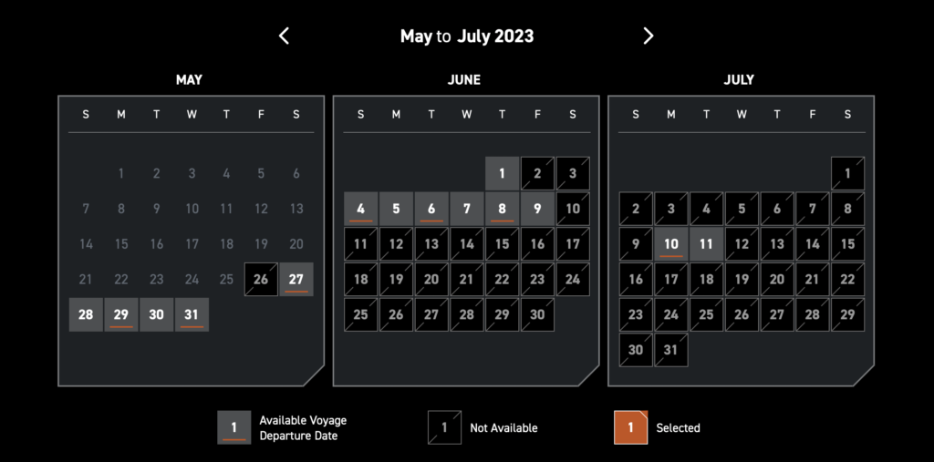Galactic Starcruiser Calendar Dates May June July