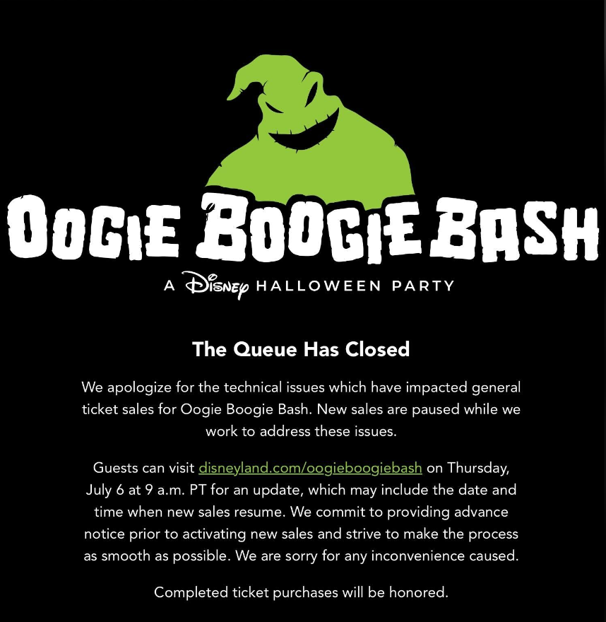 Oogie Boogie Bash ticket sales