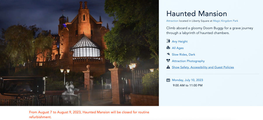 Haunted Mansion Disney World Closure Closed for Refurbishment