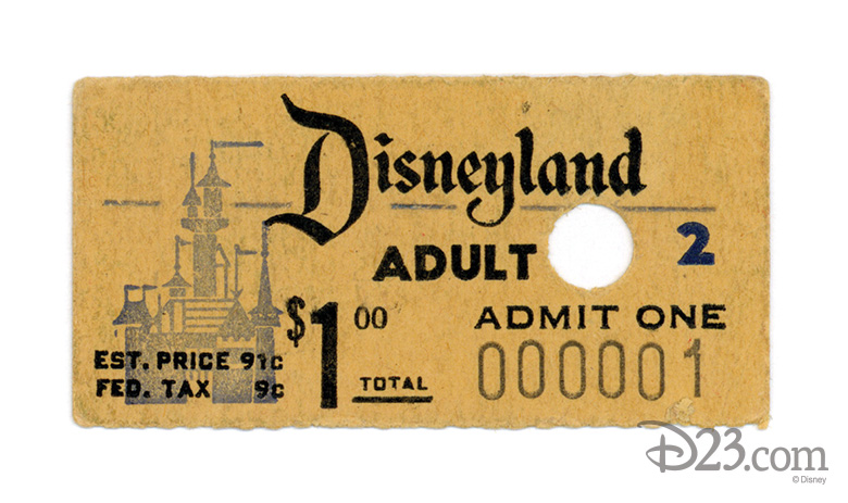 An opening day ticket for Disneyland in 1955