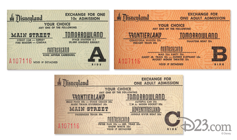 Disneyland A, B, and C-tickets from opening day 1955