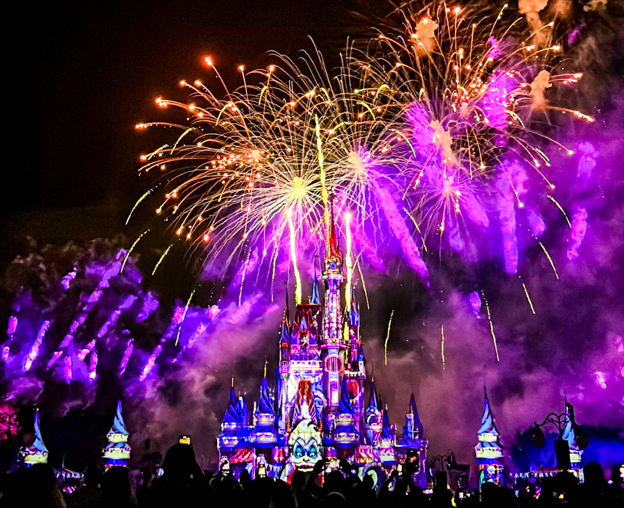 2023 Mickey's Not So Scary Halloween Party Not So Spooky Spectacular Fireworks Cinderella Castle Stock