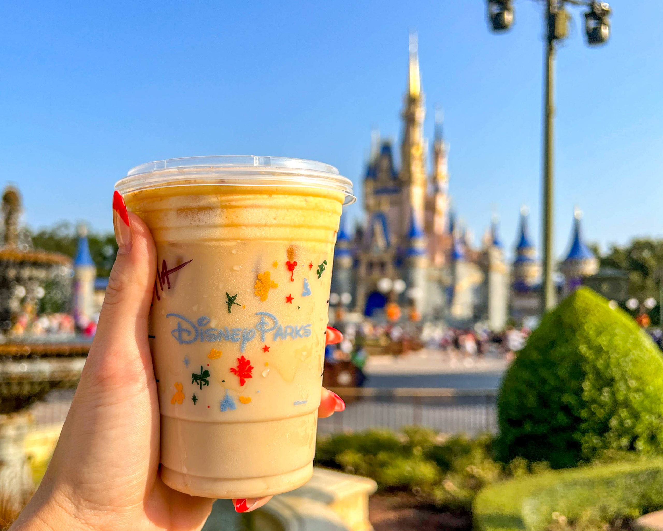starbucks drink in front of Cinderella Castle