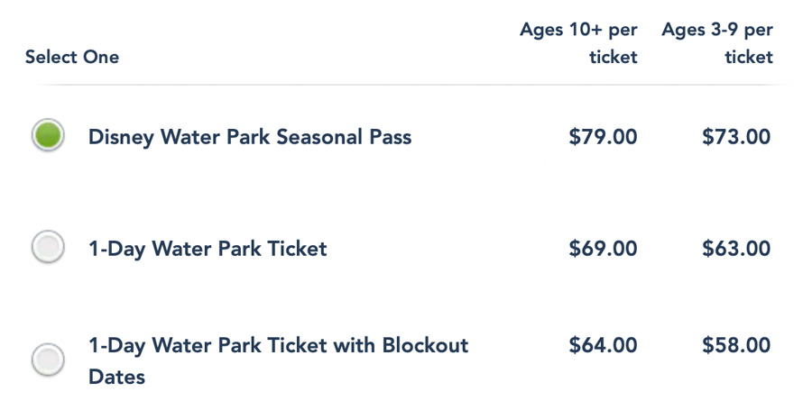 Disney Water Park Seasonal Pass Tickets