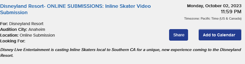 Disney inline skating audition