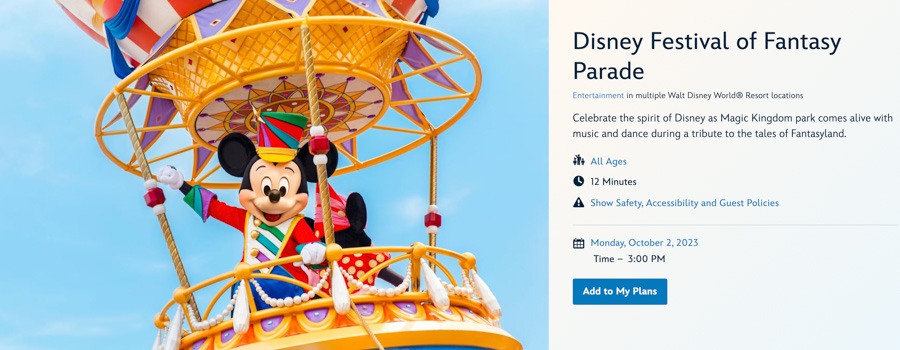 Disney Festival of Fantasy Parade Time Changes November 2023