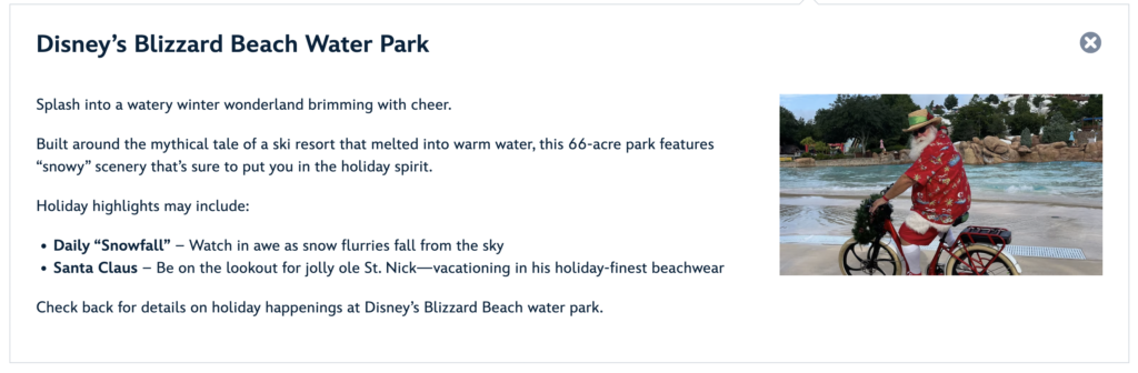 Disney World blizzard beach holiday celebrations santa