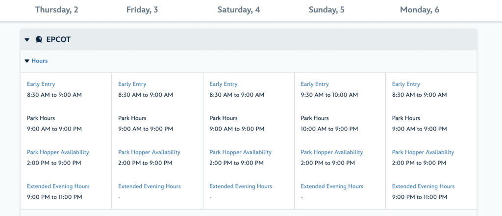 EPCOT Hours