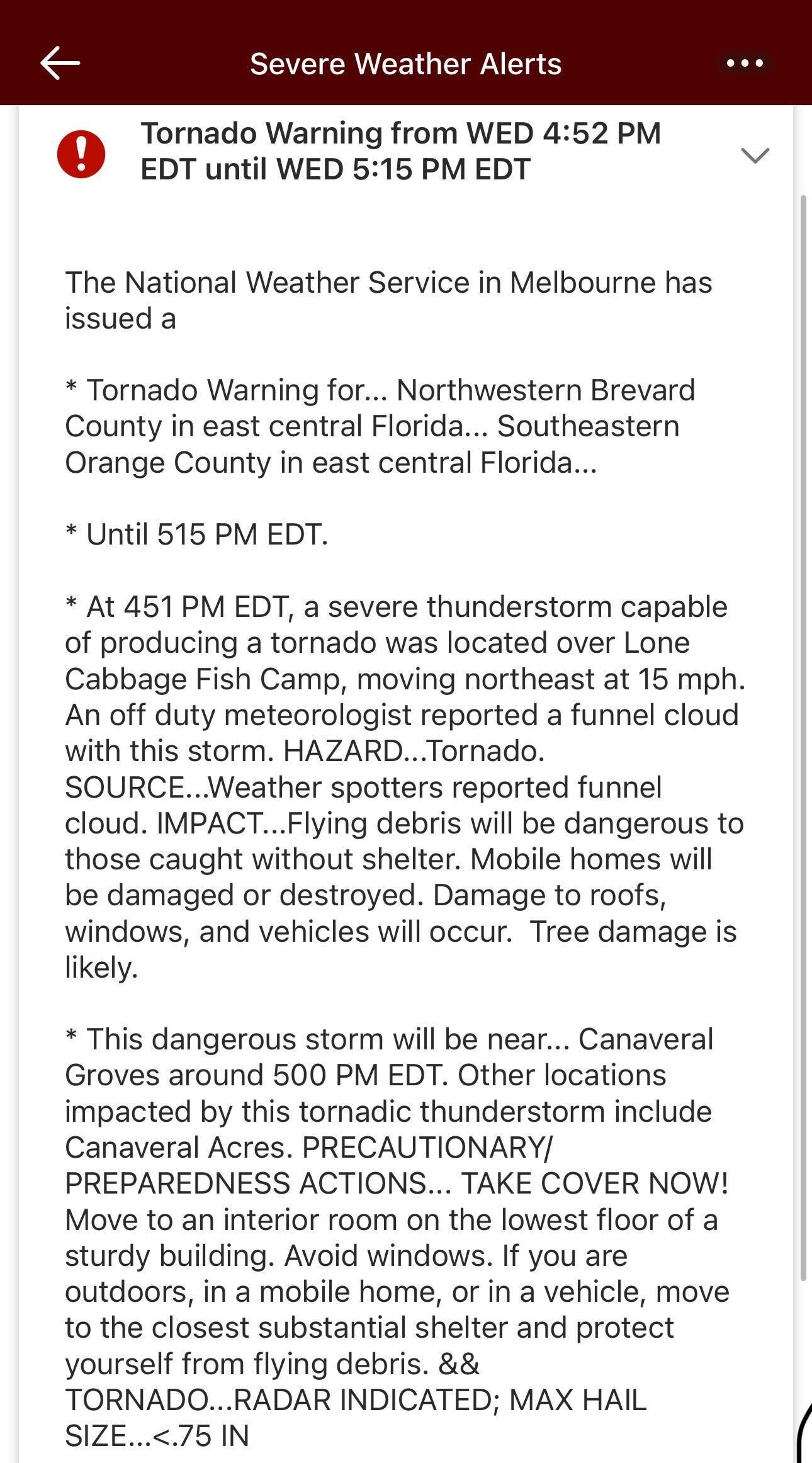 Orange County Florida Weather Alert for October 11th, 2023