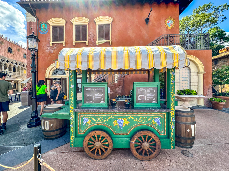 New Wine Stand Cart Italy Pavilion EPCOT Menu