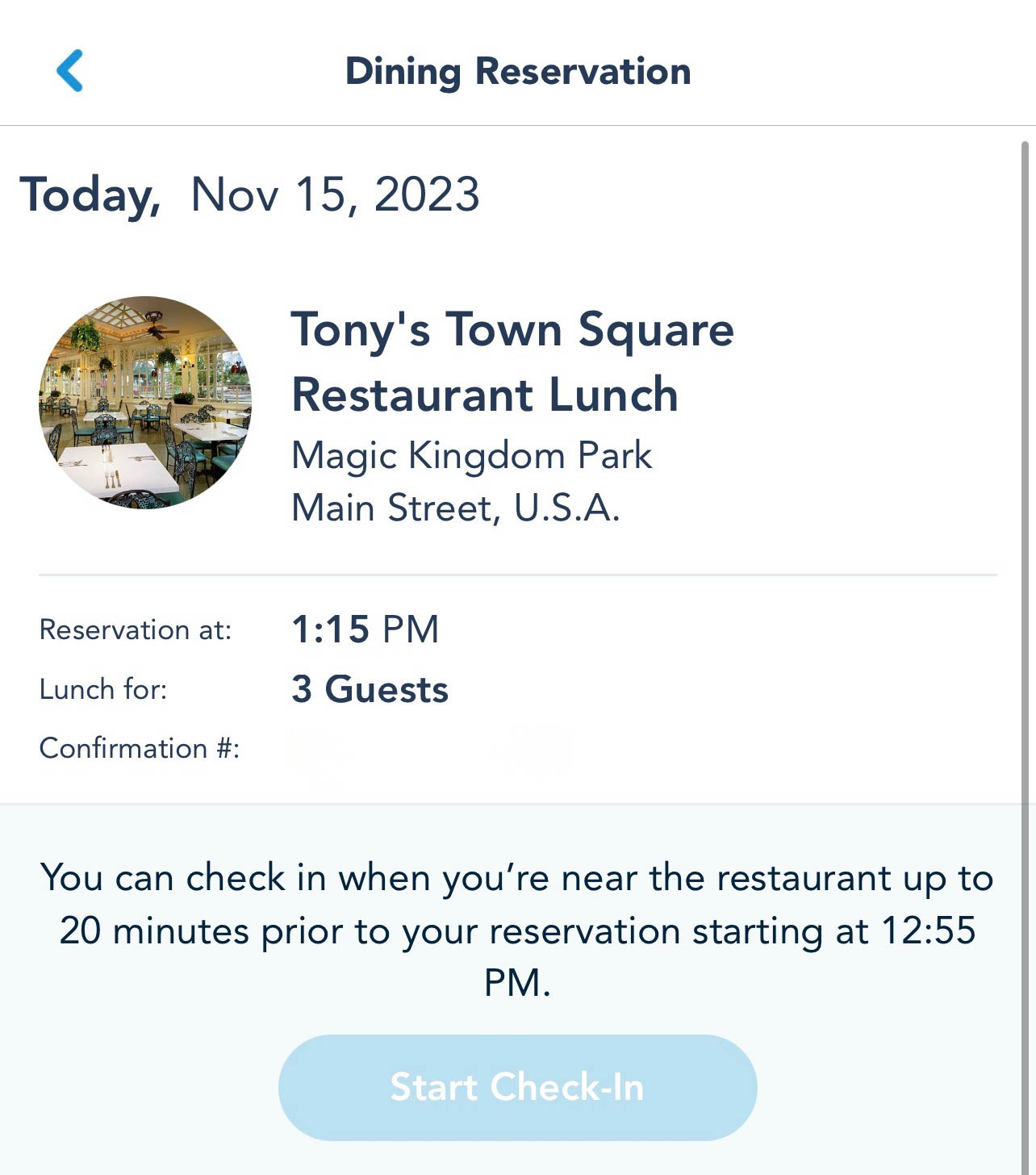 Tony's dining reservation
