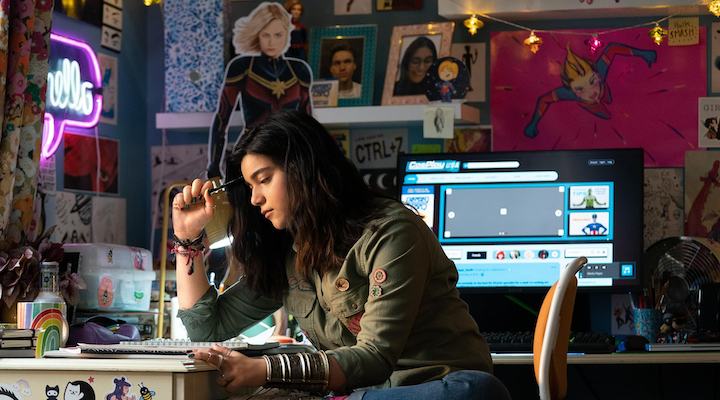 Kamala Khan does her homework moments before saving the day in The Marvels