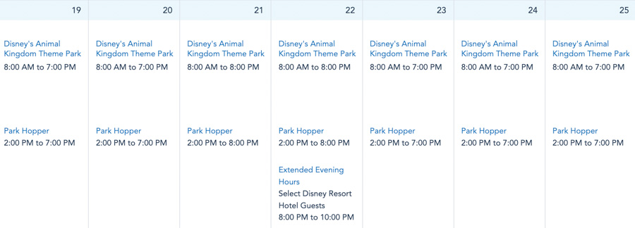 Thanksgiving Week Theme Park Hours Disney World