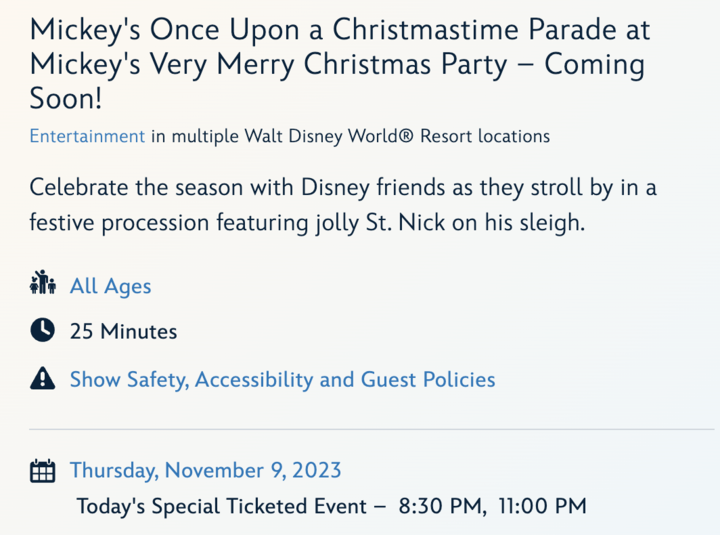 Very Merry Parade TImes