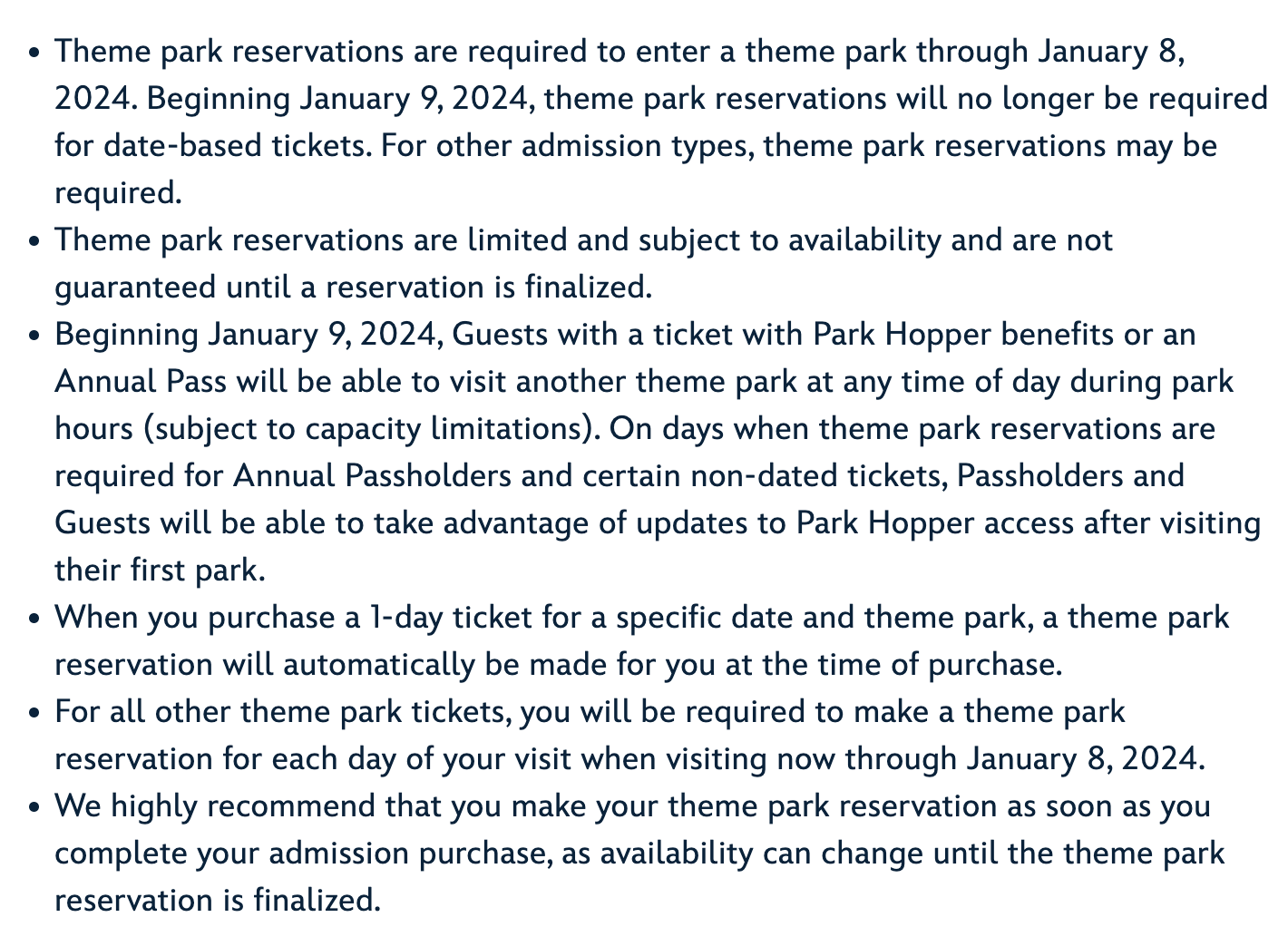 Disney Park Reservations