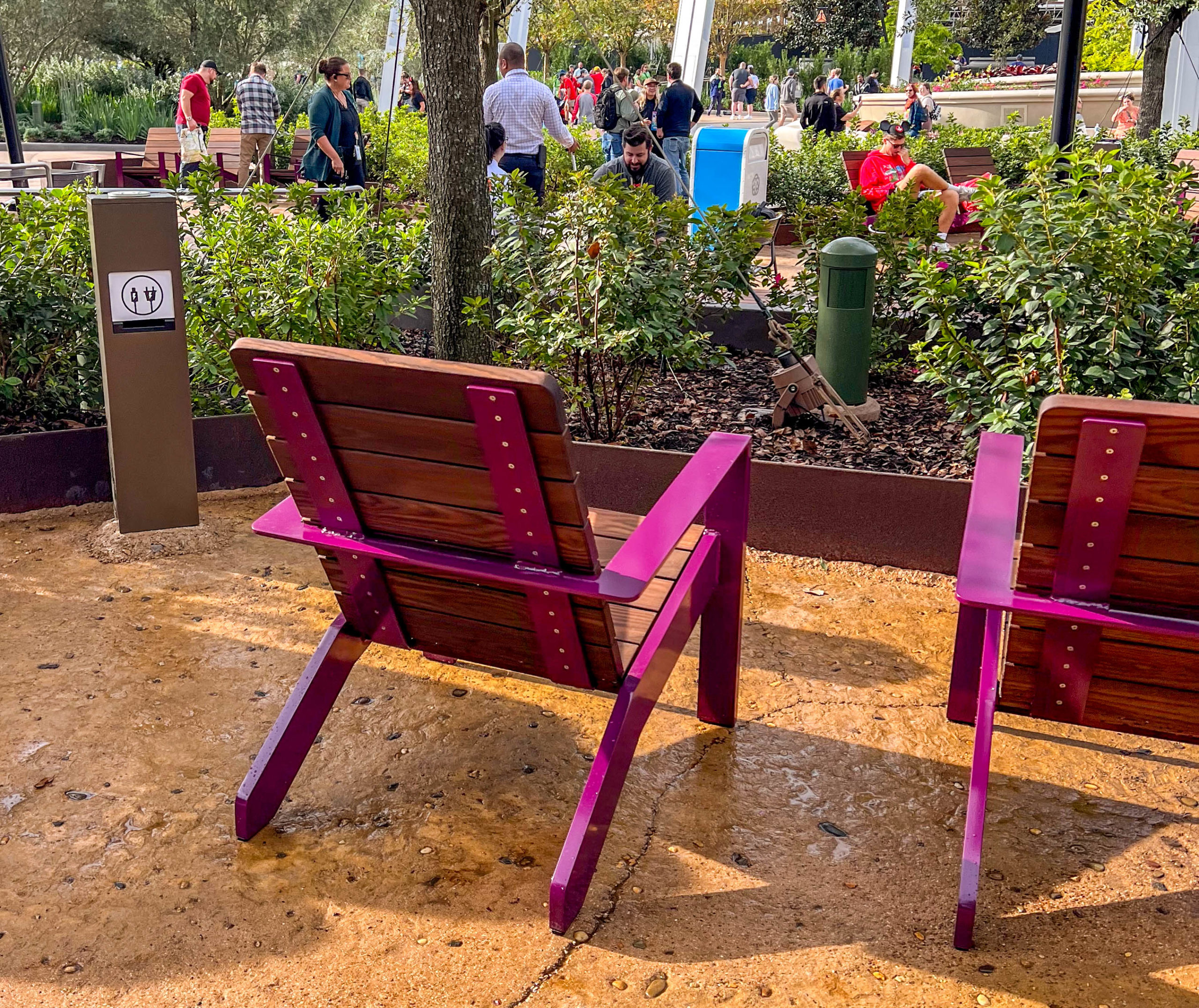 Chairs next to a charging area