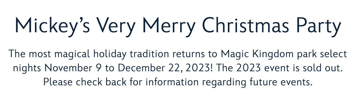 Mickey's Very Merry Christmas Party sold out