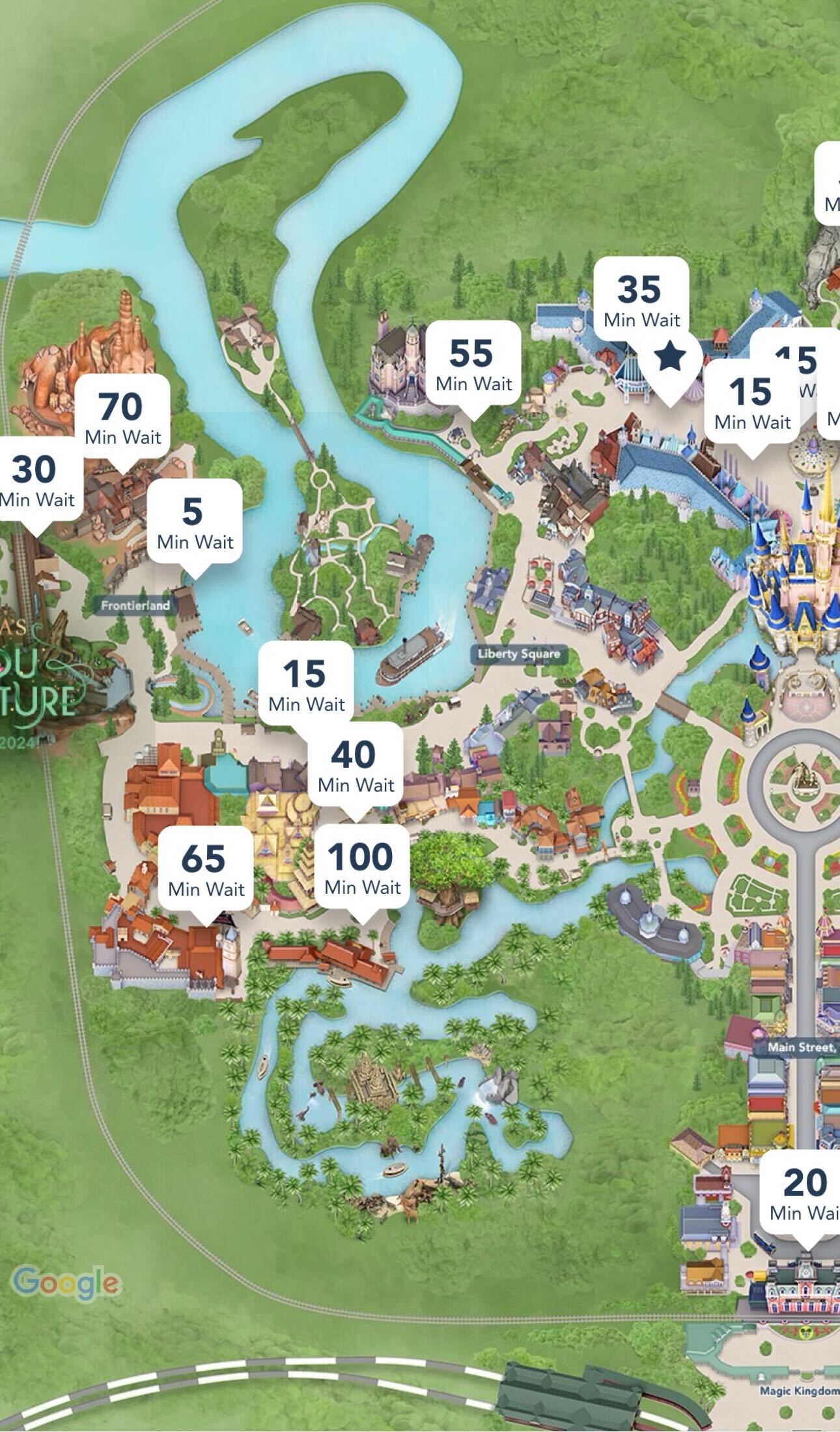 West side of Magic Kingdom wait times for December 28th, 2023