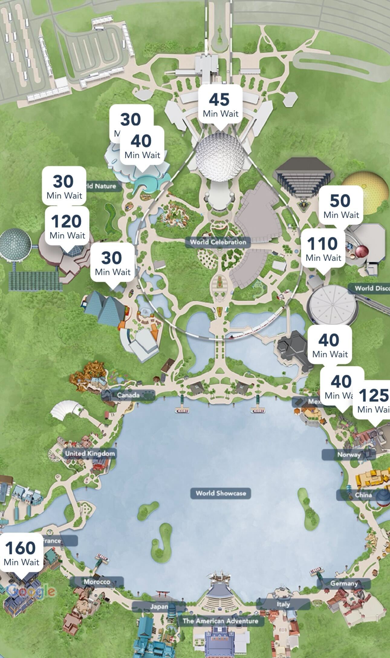 EPCOT wait times for December 28th, 2023