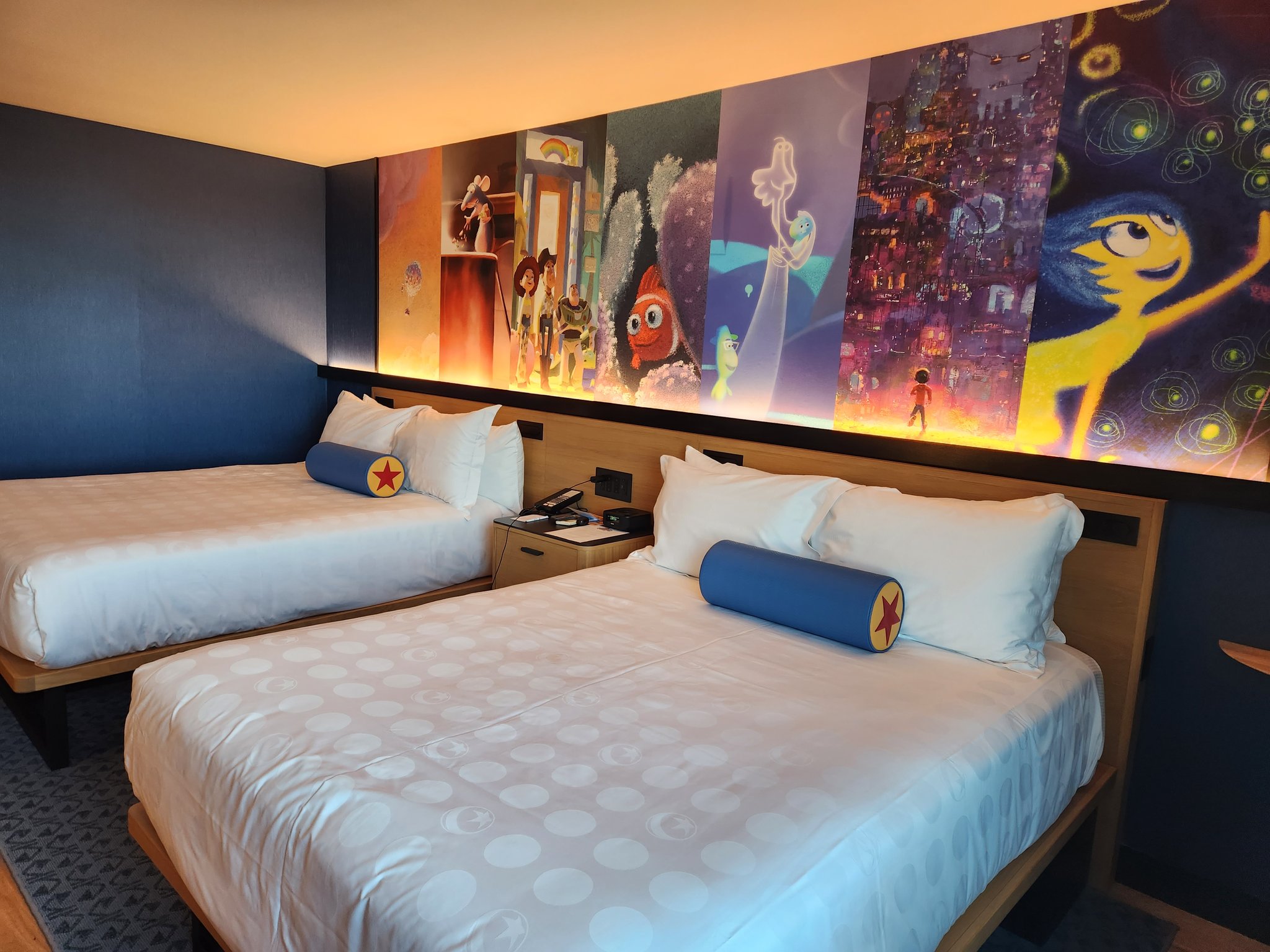 Guest beds at Pixar Place Hotel