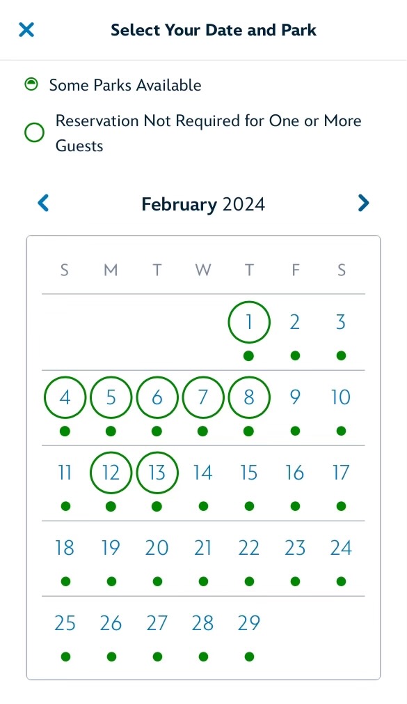WDW Annual Passholder Good to Go Dates February 2024